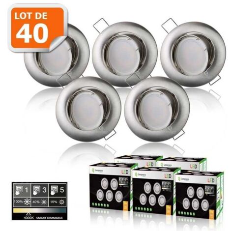 40 Spots led 3-step dimmable sans variateur 7w eq.56w blanc neutre orientable finition alu brossé