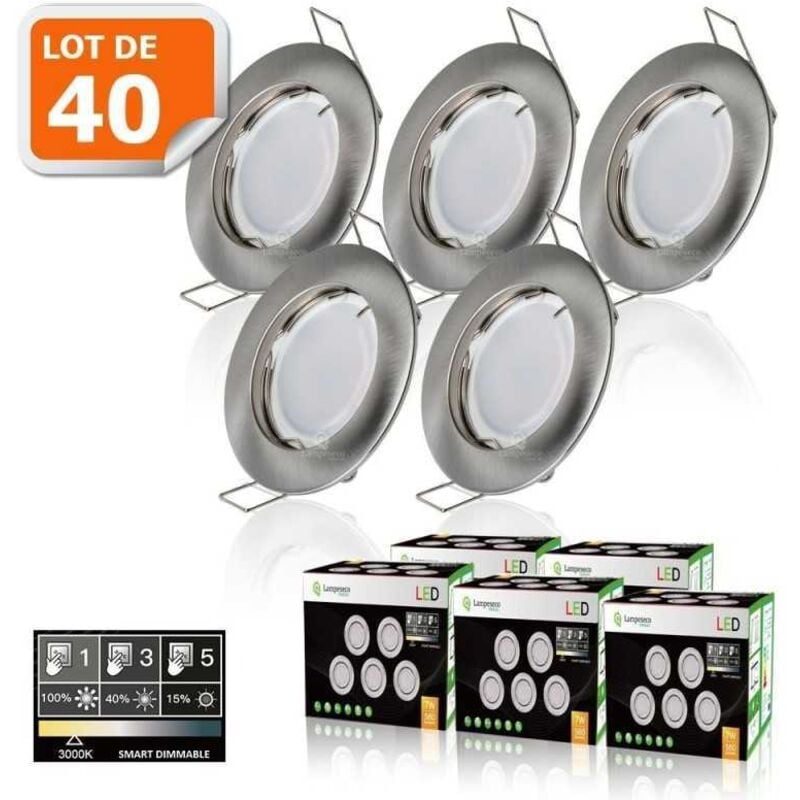 Lampesecoenergie - 40 Spots led 3-step dimmable sans variateur 7w eq.56w blanc chaud finition alu brossé