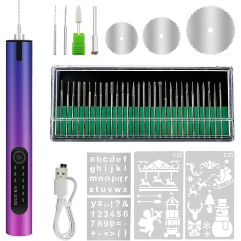 40 Stück Elektrische Gravur- Gravur Carve Werkzeug, Mini Stift Schnurlosgravur, Violett