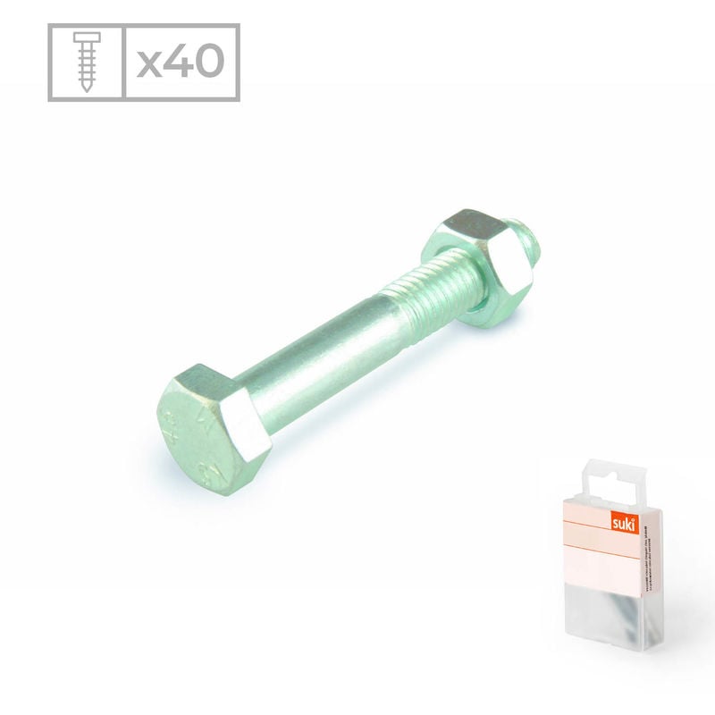 

Suki - 40 Tornillos con cabeza hexagonal y tuerca fabricado en acero zincado, medidas 6x20mm
