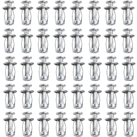 40 vis à tête plate M5, chevilles M5 galvanisées pour cloisons creuses, type lanterne allongée, fixations pour armoires et cloisons creuses.