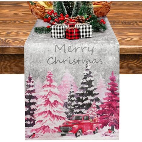 40 x 140 cm, rose, Chemin de table sapin de Noël, décoration de table style ferme, hiver, pour la cuisine ou la salle à manger, intérieur ou extérieur
