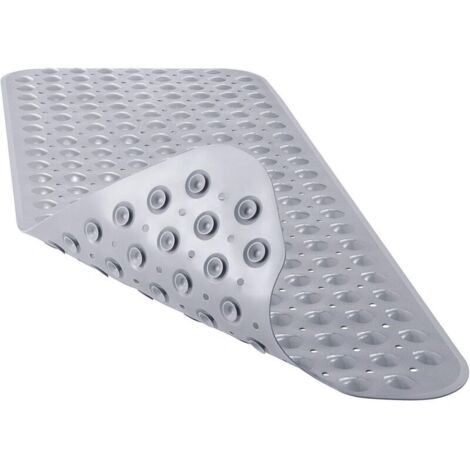 40 x 16 inch Bathtub Shower Mat, Non-Slip and Extra Large, Bathtub Mat with Suction Cups, Machine Washable Bathroom Mat with Drainage Holes, Gray