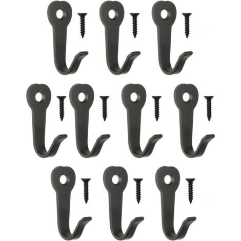 40 x 22 mm - Negro - Paquete de 10 ganchos de hierro clásicos - Ganchos de metal - Ganchos para cuadros - Estilo rústico vintage retro