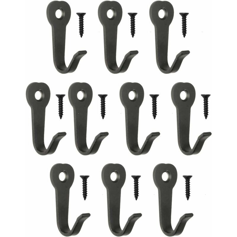 40 x 22 mm, noir,Lot de 10 crochets classiques pour vestiaires, crochets en fer, crochets métalliques, crochets pour photos, style vintage maison de