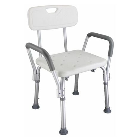 GROSMONDE 40 x 34 x 41-53cm Banc médical Chaise Salle de Bain en alliage d'aluminium pour douche de sécurité avec Dos & Poignée Blanc