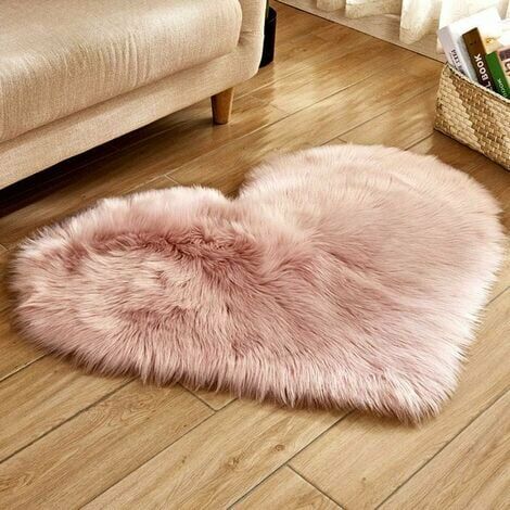40 x 50 cm / 15,7 x 19,6 pouces petit coeur forme faux tapis en peau de mouton doux long en peluche moelleux shaggy tapis tapis tapis chambre canapé tapis de sol décoratif - Rose WHWY