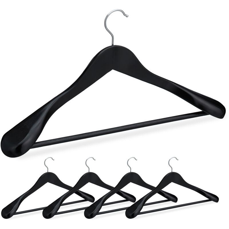 Anzug Kleiderbügel, 5er Set, Breite Schulter, 360° Drehbarer Haken, Hosenstange, Holzkleiderbügel, Schwarz - Relaxdays