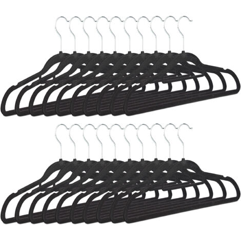 40 x Kleiderbügel schmal, rutschfest, Hosenbügel platzsparend, Samtbezug, 360° drehbarer Haken, HxB 22,5 x 41 cm, schwarz