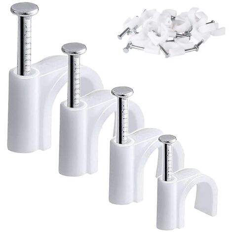 400 attaches de câble à clous, 4 tailles (4 mm, 6 mm, 8 mm, 10 mm), attaches rondes durables, clips de gestion des câbles, broches de câble-AquaForge