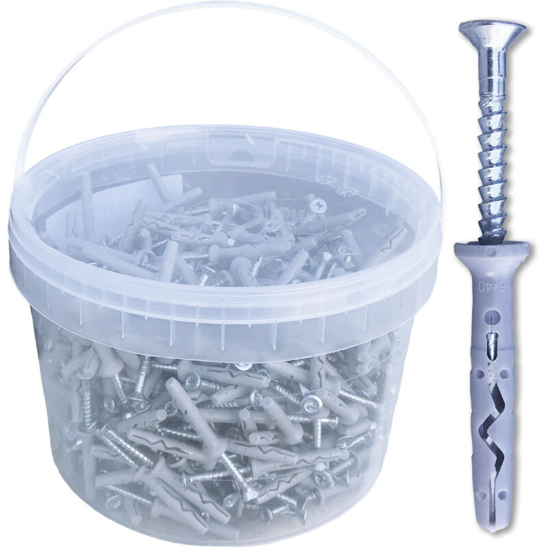Chevilles à Frapper nhs d. 6 x Lt. 40 mm - Lot de 400 pièces - Dimensions : d. 6 mm, l. 40 mm, Épaisseur 10 mm - Vis Tête Fraisée - Fixation