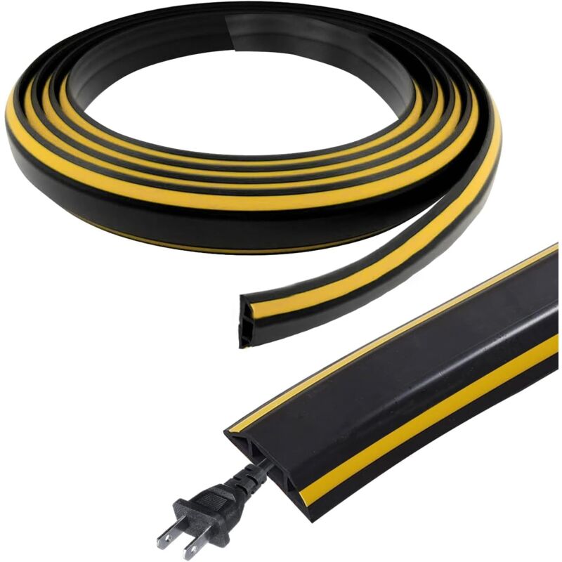 400 cm Goulotte Passe de Cable Adhesif au Sol, Flexible PVC Rampe de Protection Câble Noir, Protege Cable Management Sol pour Bureaux, Maisons,