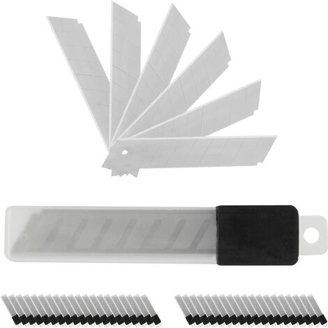 400 Cuchillas de recambio para cúter, 7 puntos de ruptura, Afiladas, 18 mm,  Acero de carbono, Plateado