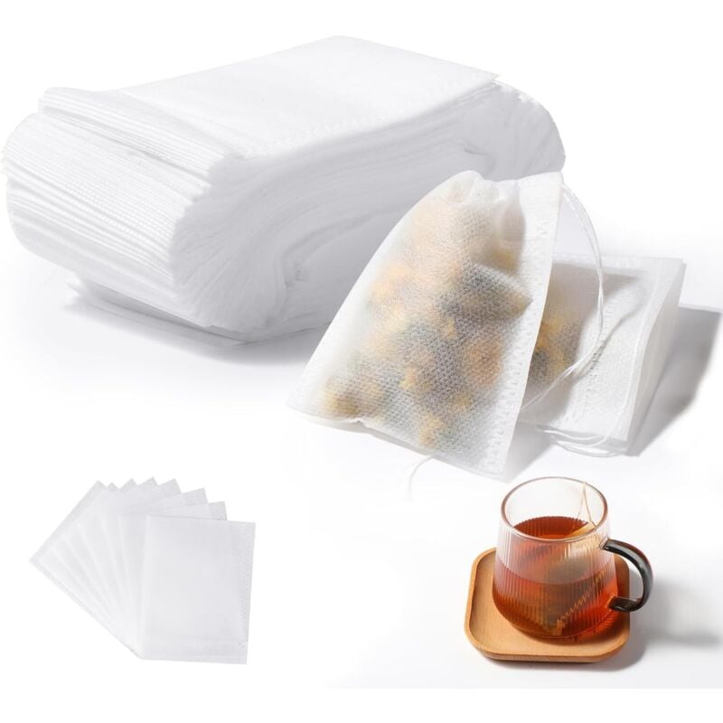 Image of Jalleria - 400 filtri di carta monouso per il tè, bustine di tè monouso con coulisse, bustine di tè riutilizzabili da 7 x 9 cm, per tè sfuso, caffè,