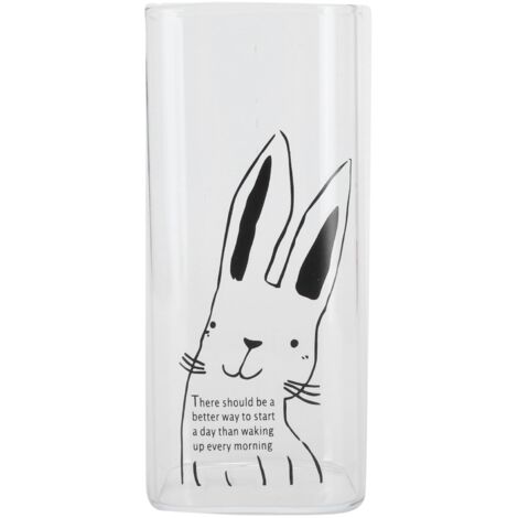 400 ml bedruckter Glasbecher für Milch, Kaffee, Tee oder Frühstück, Hasenmotiv, Trinkgeschirr