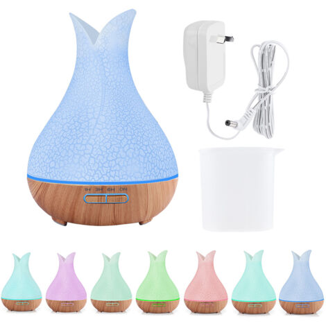 400-ml-Diffusor für ätherische Öle mit 7-farbiger LED-Beleuchtung – Luftbefeuchter im Holzdesign für Büro und Zuhause – 100–240 V