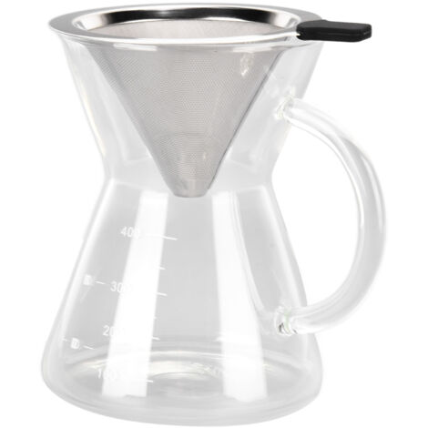 400-ml-Glas-Kaffeekanne mit Edelstahlfilter – Flacher Boden für die Zubereitung von hausgemachtem Kaffee