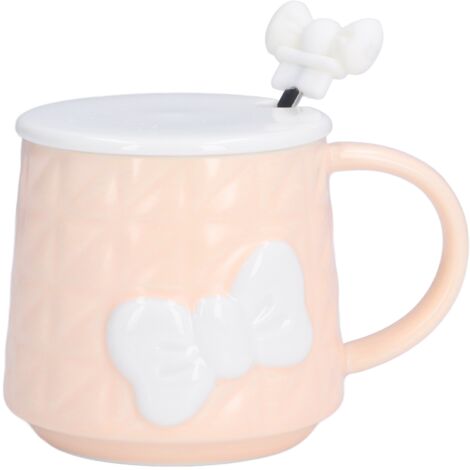 400-ml-Keramikbecher mit Deckel und Edelstahllöffel, Geschenkidee für Zuhause oder Partys – Design mit orangefarbener Fliege