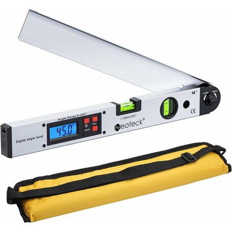 400 mm/16 pouces 0 225 ° Goniomètre numérique Règle d'angle horizontal numérique Rétroéclairage LCD Rapporteur horizontal