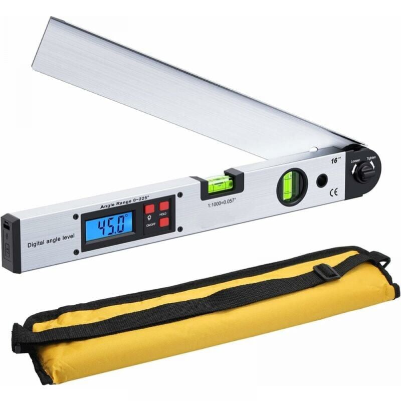 Aiperq - 400 mm/16 pouces 0 225 ° Goniomètre numérique Règle d'angle horizontal numérique Rétroéclairage lcd Rapporteur horizontal