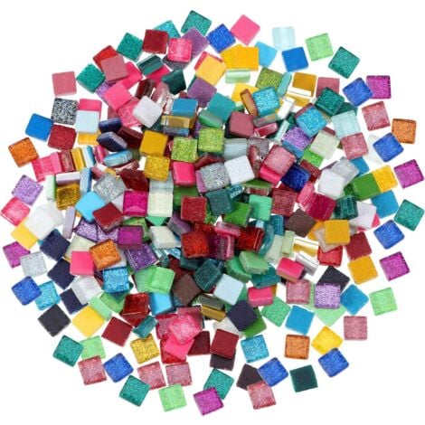 400 Pièces/ 300 g Carreaux de Mosaïque Couleurs Assorties Briller Cristal Mosaïque Décoration de la Maison pour DIY Fourniture d'Artisanat, Carré, 1 par 1 cm