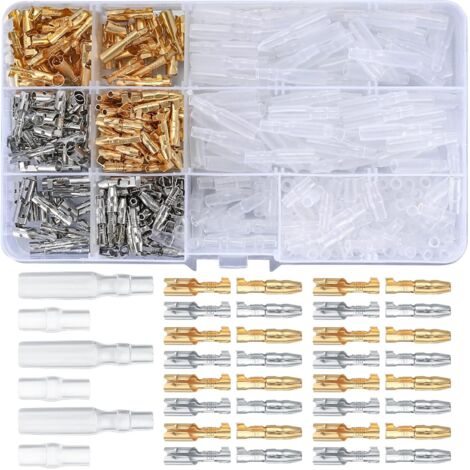 400 Pièces 3,9mm Bullet Connecteurs en Laiton Mâle et Femelle Kit, Bullet Terminal Connecteur avec Manchons Isolants, Bornes de Fil Connecteur pour Moto Voiture Électrique Instruments
