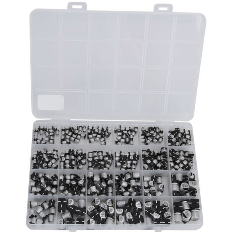 400 Pièces Condensateur Électrolytique SMD Aluminium 24 Valeurs 1uF‑1000uF Kit Accessoires 6.3V‑50V
