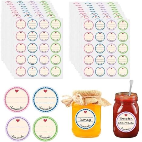 400 Pièces Etiquettes Autocollantes Bocaux. 4 couleurs. Ø 38 mm. Homemade. Rondes. Amovibles. Confiture Autocollants Pour La Maison. Cuisine. Bocaux Mason. D'épices. Cadeau. Anniversaire