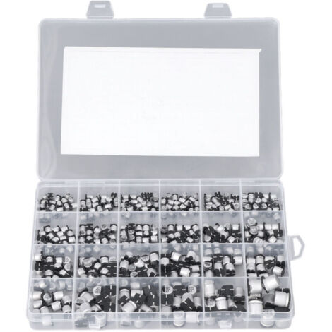 400 Stück SMD-Elektrolytkondensatoren, Aluminium, SMD, 24 verschiedene Typen, 1 µF Elektrolytkondensatoren, Sortimentsset – 1 µF – 1000 µF
