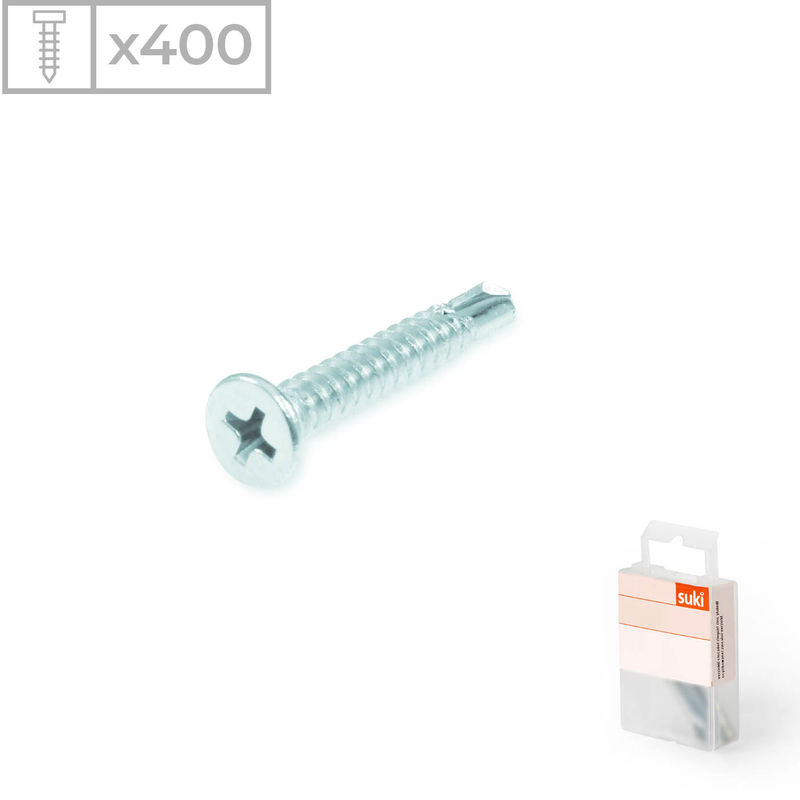 

Suki - 400 Tornillos auto-taladrantes avellanados de acero zincado y 4,2x16mm