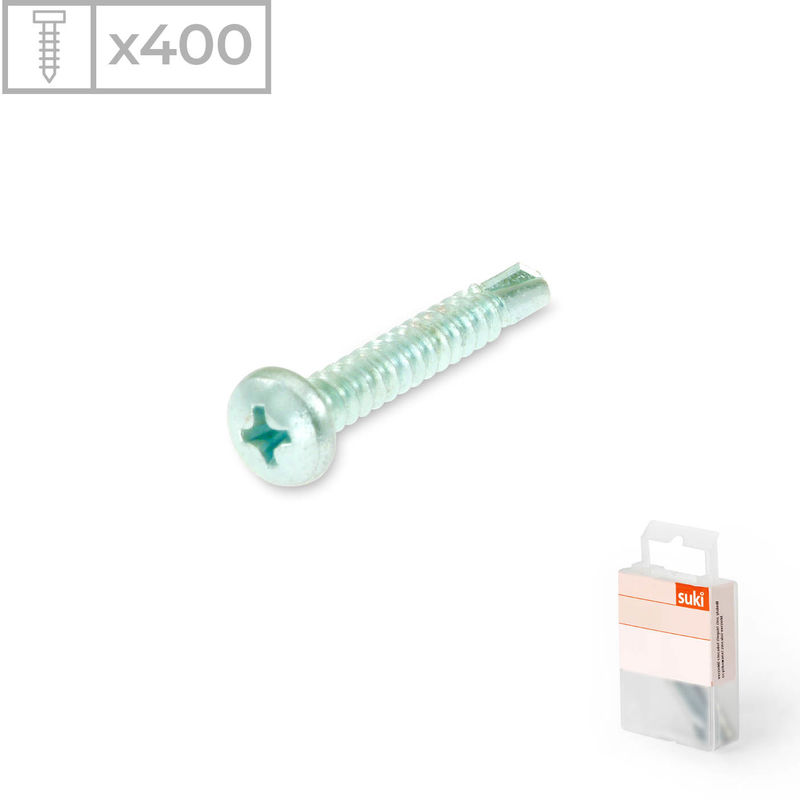 

Suki - 400 Tornillos auto-taladrantes con almohada de acero zincado y 4,2x16mm