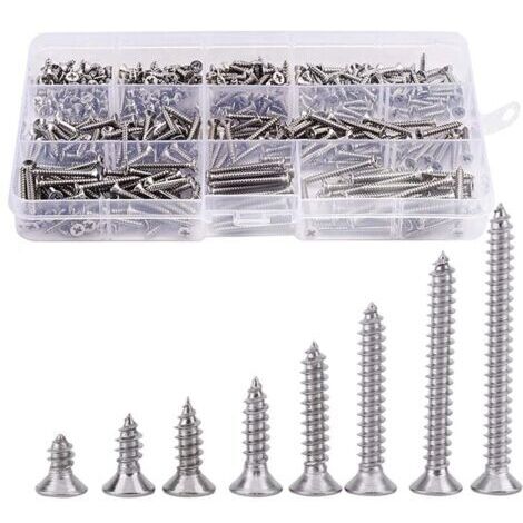 400 tornillos de acero inoxidable con cabeza avellanada, cabeza plana y cabeza Phillips, tornillos para madera.