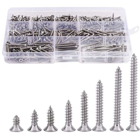 400 tornillos de cabeza avellanada de acero inoxidable, tornillos para madera de cabeza plana y cabeza Phillips.