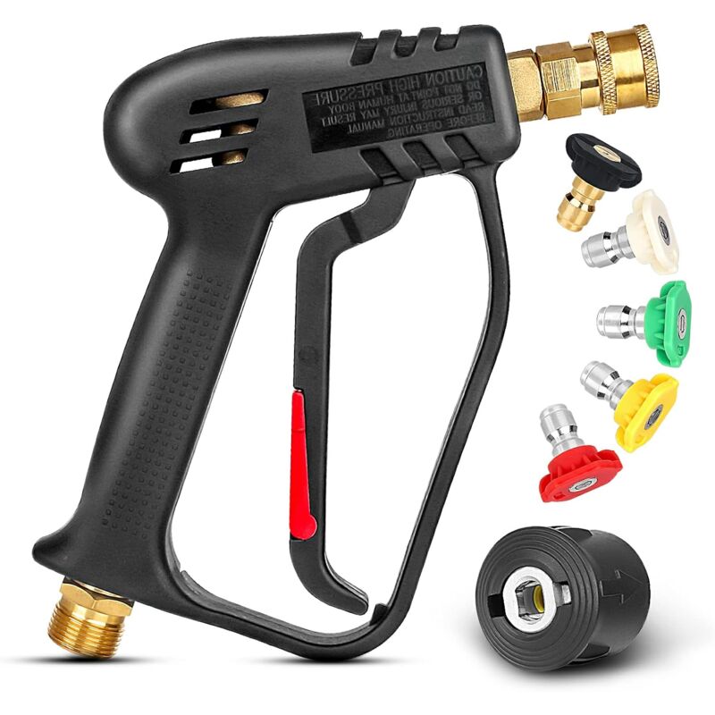 4000 PSI Pistolet de Nettoyeur Haute Pression avec 5 Buses de Pulvérisation Interchangeables, Pistolet de Lavage à Jet avec Connecteur Rapide 1/4" et