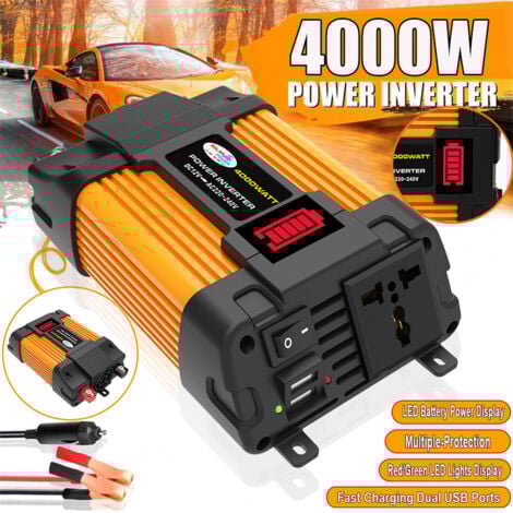 TOOLIVE 4000 W Gleichspannungswandler 12 V 220 V, mit Dual 4,2 A USB-Ladegerät, Batterieleistungsanzeige