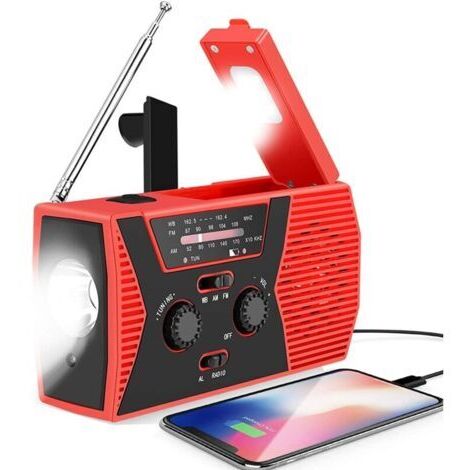 4000mAh Radio d'urgence Portable Radio à Manivelle Radio Solaire/Manivelle/Piles AM/FM Crank Radio Batterie Urgence Dynamo Lampe SOS Alarme Poche Chargeur de Téléphone pour Camping Survie