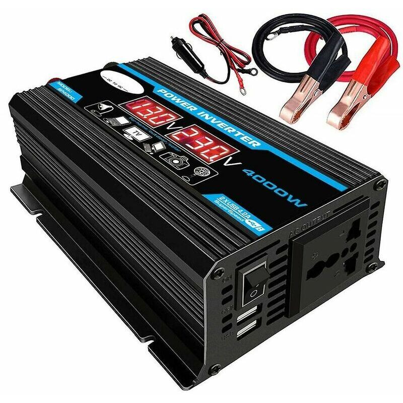 Linghhang - 4000w 12v 220v led ac car inverter chargeur adaptateur convertisseur double usb transformateur correction onde sinusoïdale