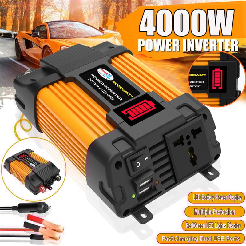 Bluedeer - 4000W convertisseur de Tension dc 12v 220v, avec Double chargeur usb 4.2 a Affichage de la puissance de la batterie