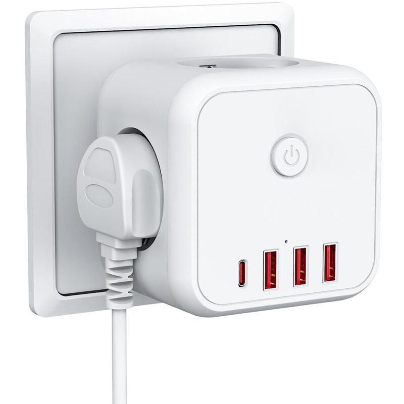 4000W Multiprise Murale USB 7-en-1 avec Ports de Recharge Rapide USB PD 20W, Adaptateur Secteur Compact avec Interrupteur et Alimentation Indicateur,