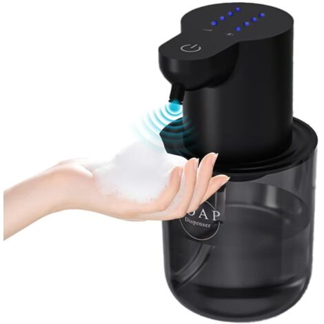 400ML Distributeur Savon Automatique Étanche, Électrique Distributeur Savon Mousse avec Capteur, Mural, Volume de Mousse Réglable à 4 Niveaux, Noir, pour Salle de Bain, Cuisine
