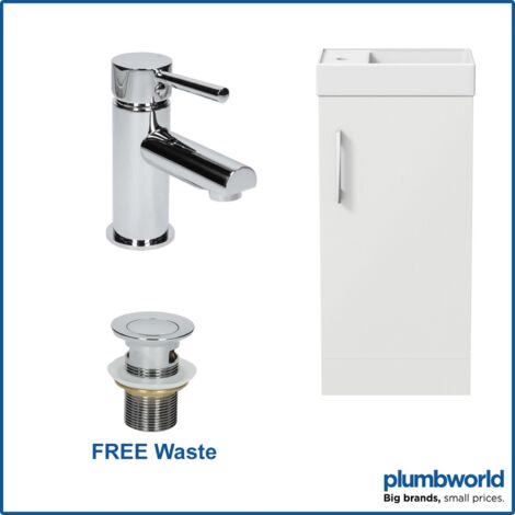 400mm Bathroom Basin Sink Vanity Unit Furniture 1TH Round Mixer Tap FREE Waste