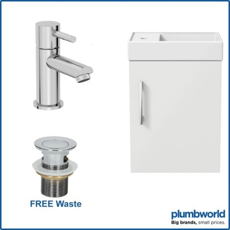 400mm Bathroom Basin Sink Vanity Unit Wall Hung White Round Mixer Tap FREE Waste