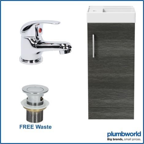 400mm Bathroom Basin Vanity Unit Furniture Charcoal Curved Mixer Tap FREE Waste
