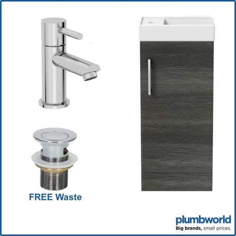 400mm Bathroom Basin Vanity Unit Furniture Charcoal Round Mixer Tap FREE Waste