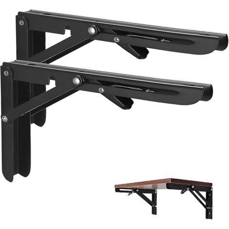 400mm Équerre Pliante, 2Pcs Noir Support Console Pliable, Supports D' étagères Pliants Charge, Lourds Support Console Pliable,Equerre Etagere, Pour Garage,Cuisine,Chambre,90KG/199lbs Porteur