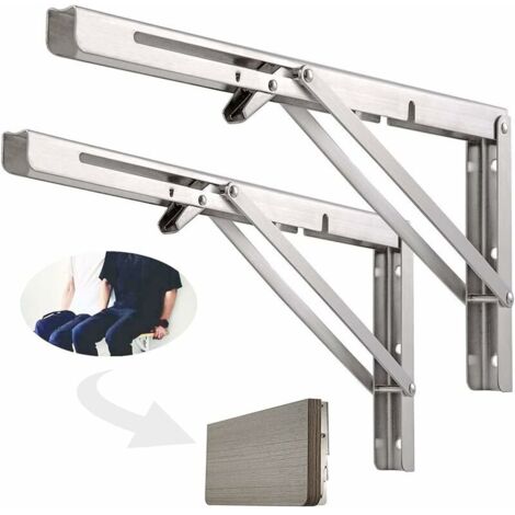 400mm Folding Wall Shelf, 304 Stainless Steel Folding Bracket for Workbench, Folding Bracket Support, Wall Shelf Bracket (2 Pieces) - RWShelf Bracket