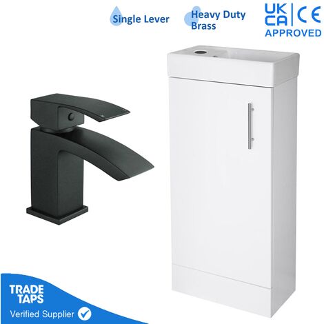 400mm Freestanding Bathroom Vanity Unit with Basin, Black Square Tap & Waste