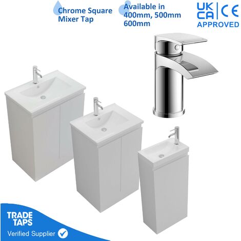 400mm Freestanding Bathroom Vanity Unit with Basin Chrome Round Tap & Waste