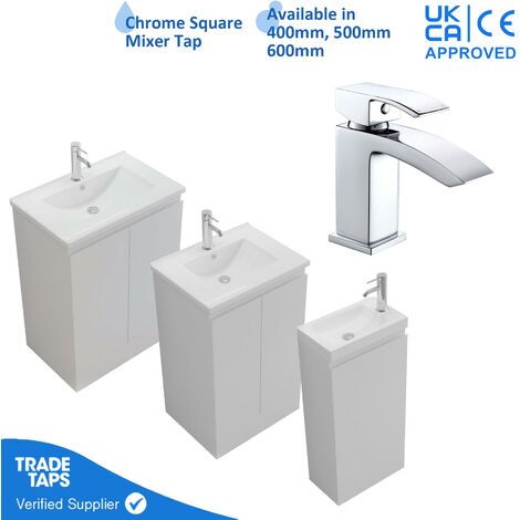 400mm Freestanding Bathroom Vanity Unit with Basin Chrome Square Tap & Waste