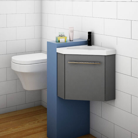 400mm White Cloakroom Bathroom Corner Sink Vanity Unit with Door Small